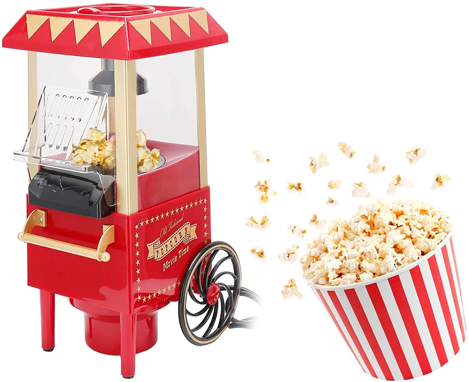 Macchina per Popcorn, Mini Macchina per Popcorn ad Aria Calda Senza Grassi/Senza Olio, Festa di Compleanno Automatica con Piastra Antiaderente