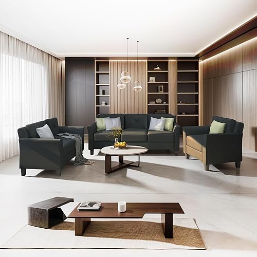 EMKK 3Piece Sectional Sofa Couch for Living Room,Modern Button Tufted Sectional Couch Set with Upholstered Sofa, Loveseat and Armchair,Living Room Furniture Sets