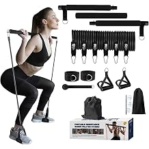 Pilates Bar Kit with 180 lb Resistance Bands Portable Toning Bar Yoga Pilates Equipment Exercise Stick Workout Stainless Steel Stick Squat Yoga Pilates Flex Band Kit for Full Body Shaping