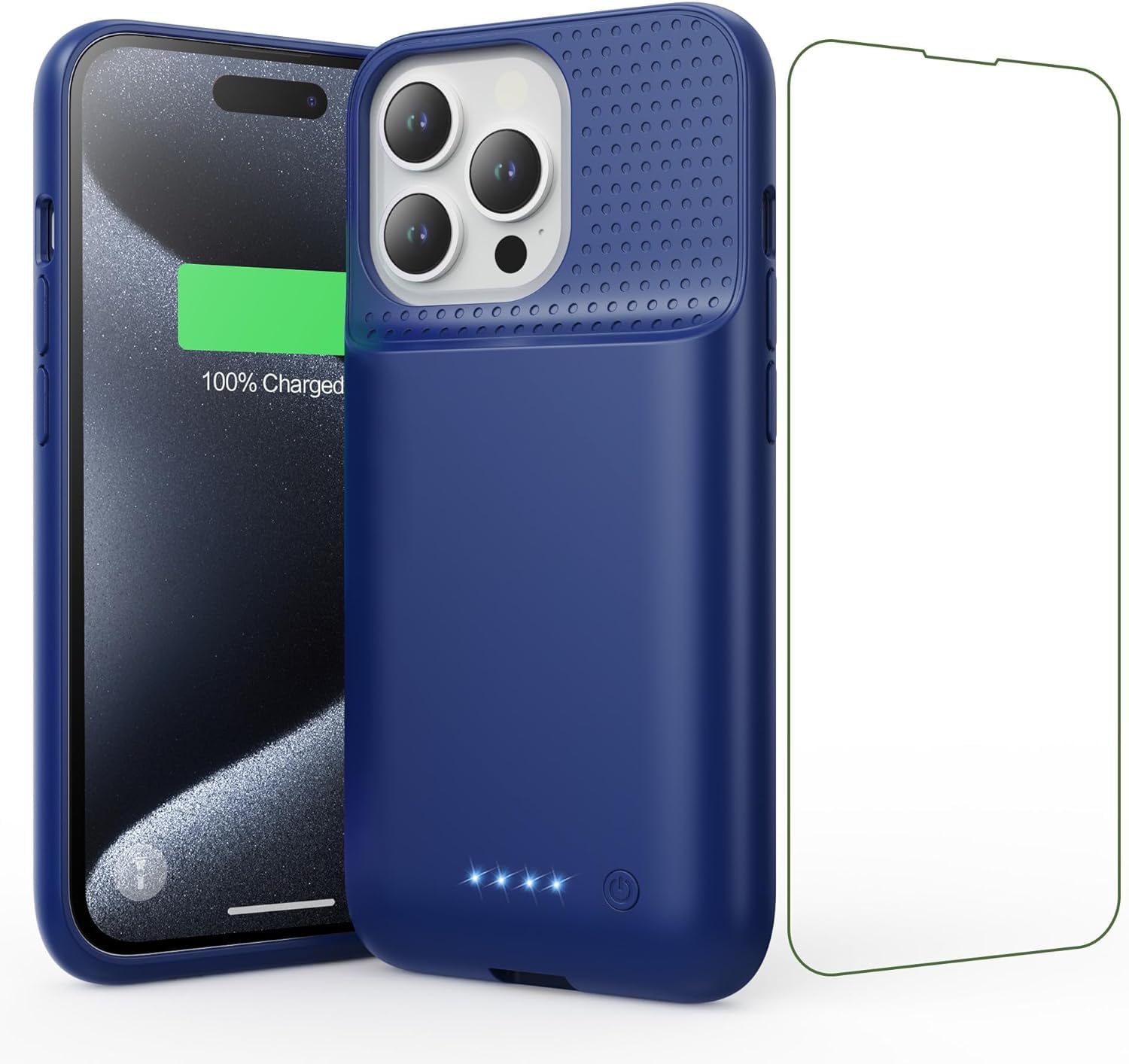 15W Fast Charging Battery Case for iPhone 15 Pro (6.1 inch), 7500mAh Slim Portable Charging Case with 360° Protection, Rechargeable Extended Phone Charger Cover - Blue