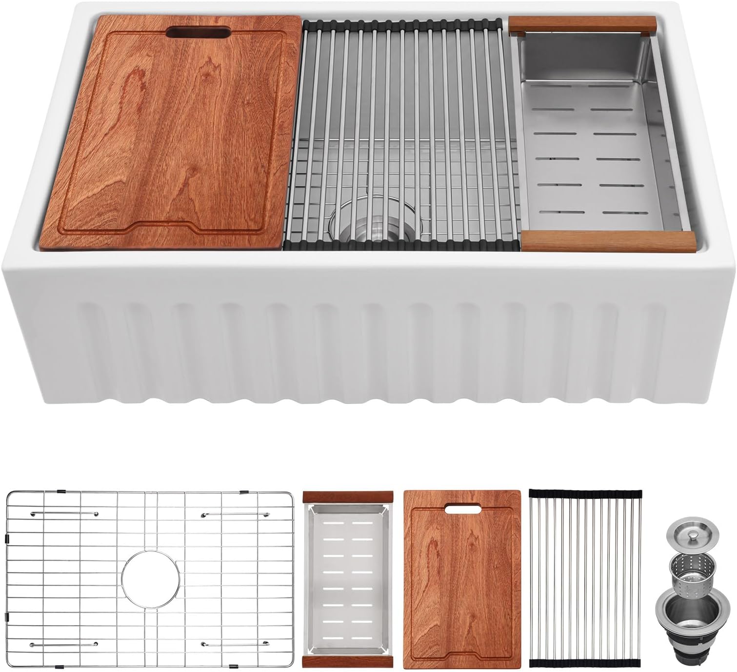 Lordear 30 Inch White Farmhouse Sink Undermount Apron Front 30x20 White Ceramic Porcelain Kitchen Sink Workstation Classic Under Counter Single Bowl Fired ClayFarm Farmer Style Sinks