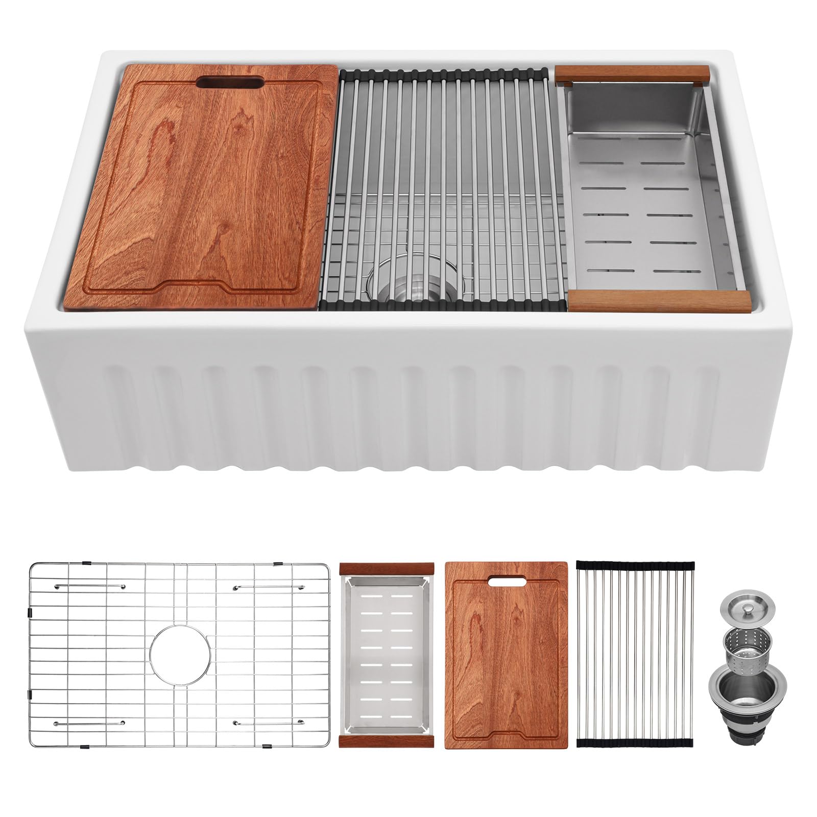 Photo 1 of Lordear 33" Farmhouse Kitchen Sink - White Single Bowl Workstation