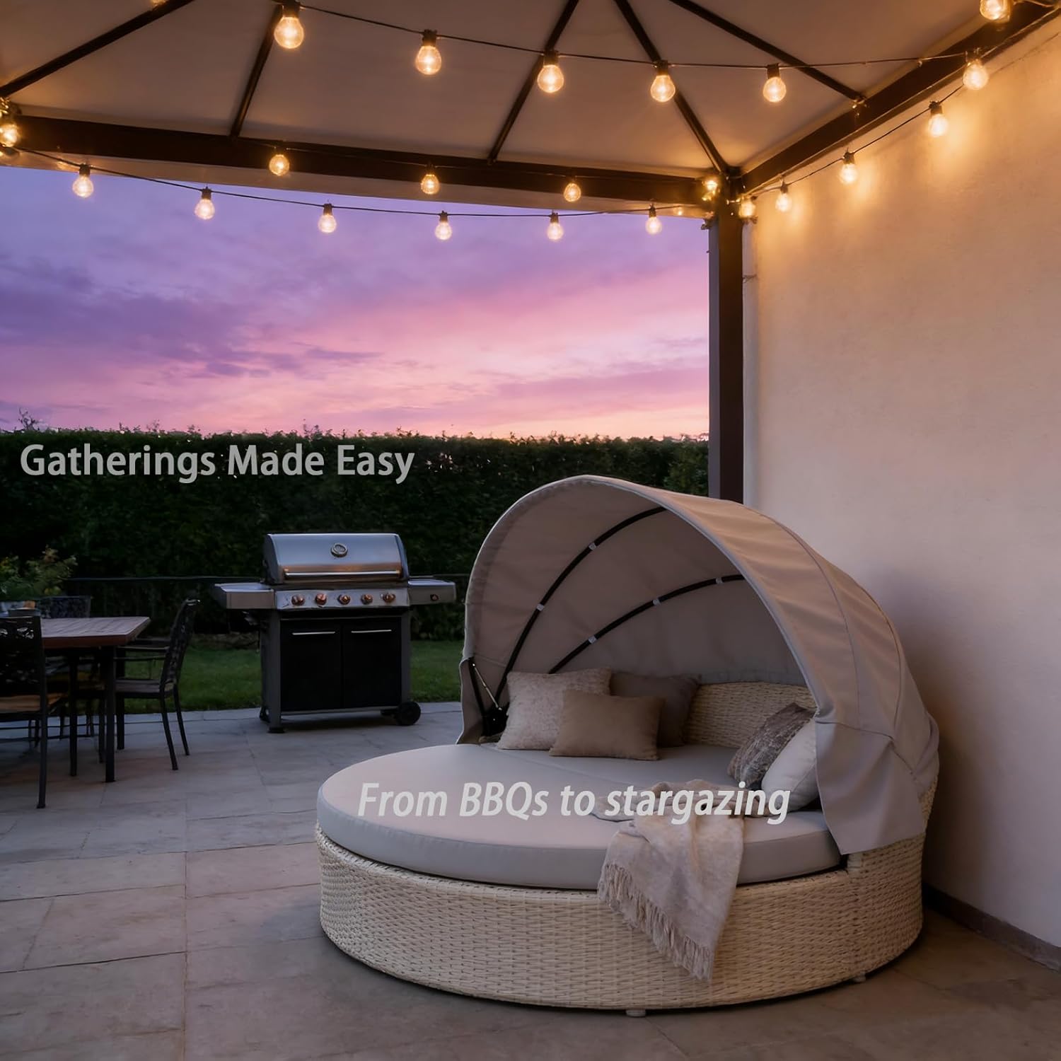 84 Inch Round Daybed Canopy Replacement Top Customizable Sizes & Colors, for Patio Rattan Wicker Sunbed, Easy Install Fabric Cover with Straps, Navy Blue