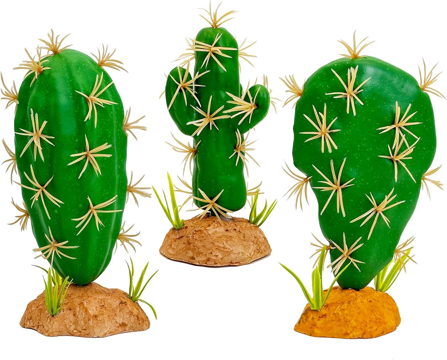 Fhiny Reptile Plants Succulent, 3 PCS Artificial Desert Plants Reptile Decor for Terrarium Lizard Tank Accessories Fake Cactus for Bearded Dragon Chameleon Gecko Lizard Snake Tortoise Frog