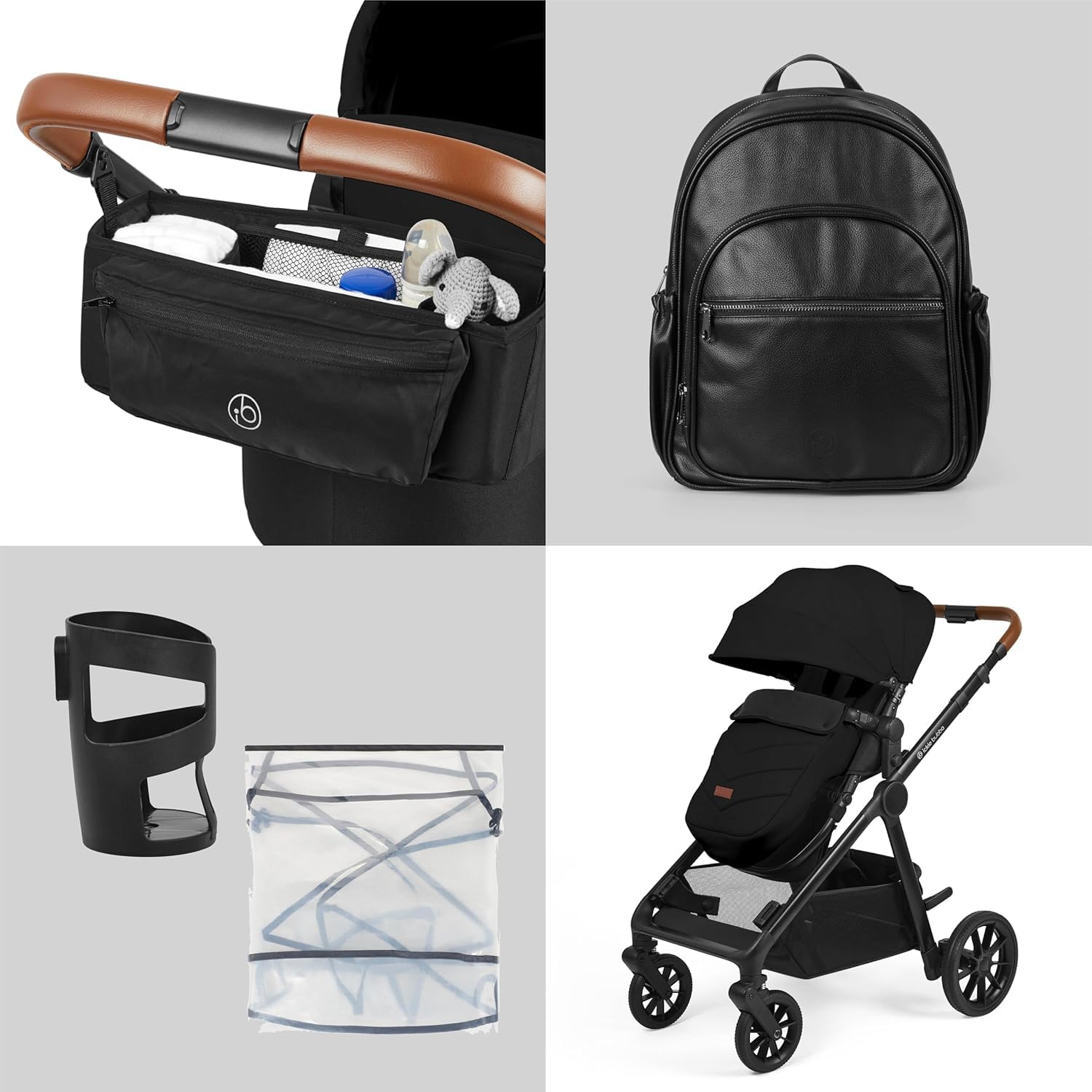 Système de voyage Ickle Bubba Virgo Twin 18 pièces avec sièges auto i-Size Cirrus et base ISOFIX, adapté de la naissance à 15 mois – poussette tandem et accessoires (Noir)