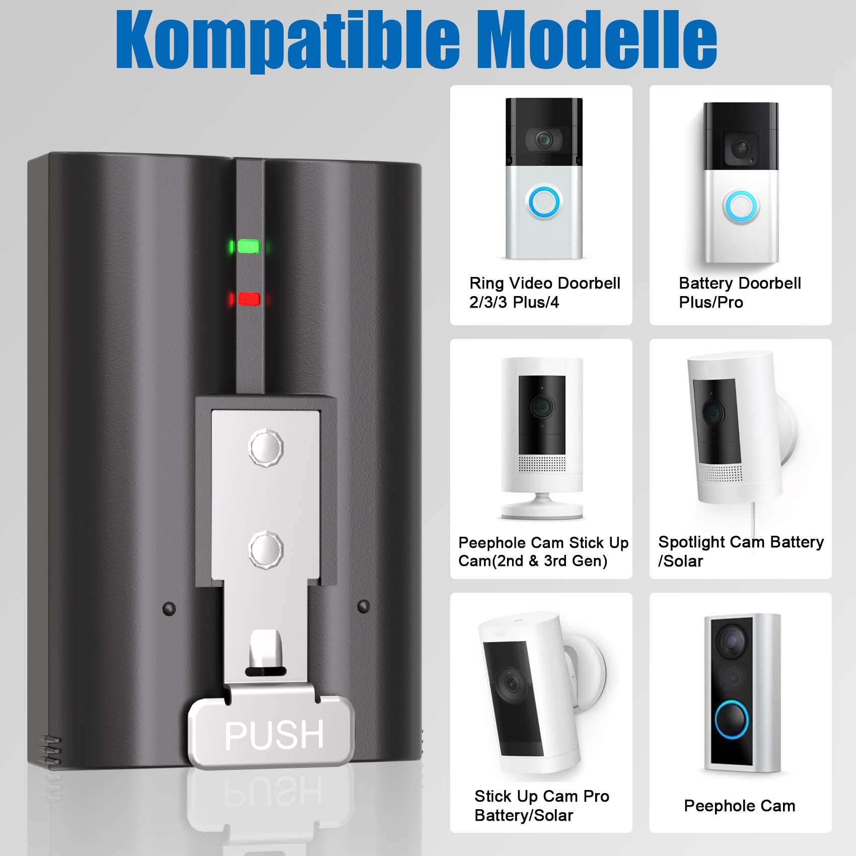4 Stück Batterien mit Ladestation für Ring Video Doorbell, 3,65V 7200mAh V4 Ersatz Kamera Akku kompatibel mit Ring Doorbell 2/3/3+/4, für Stick Up Cam (2nd & 3rd Gen) und Spotlight Cam