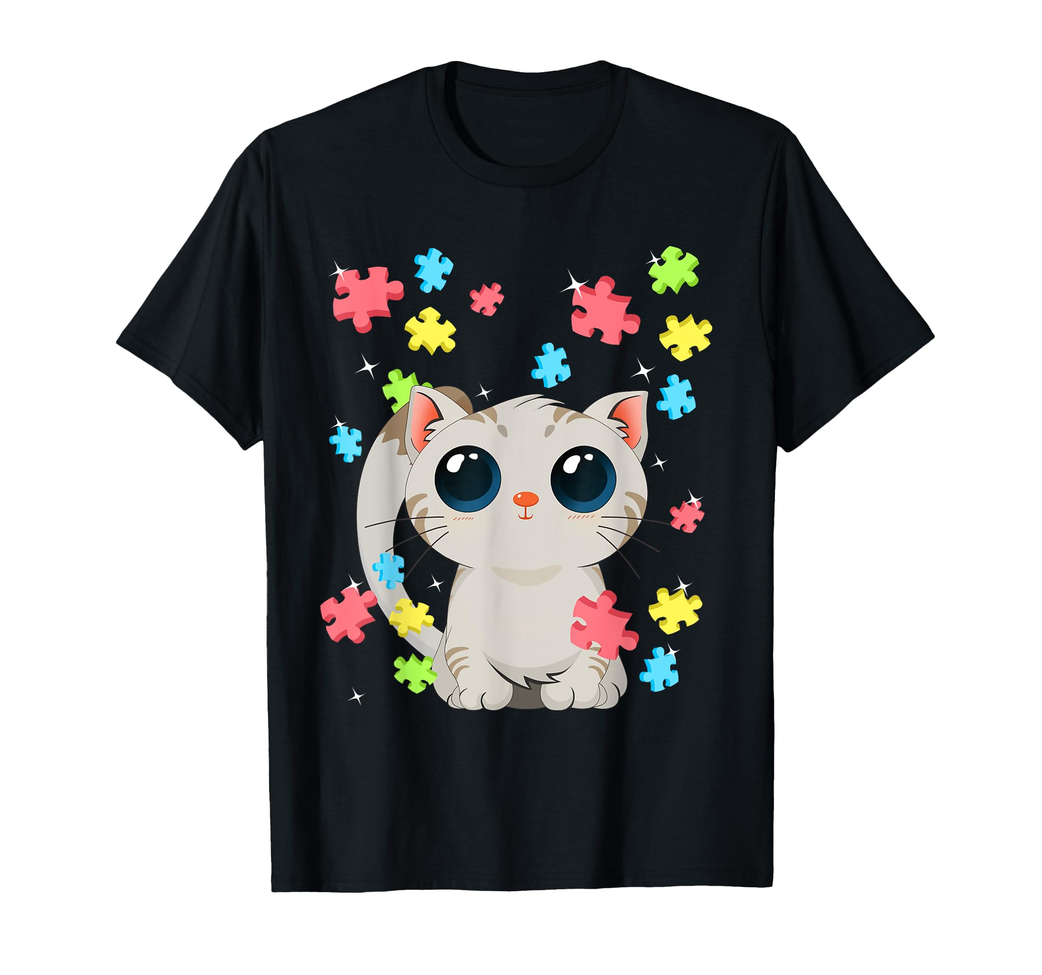 Autism Awareness Cute Cat Kitten Color Puzzles Balloons T-Shirt