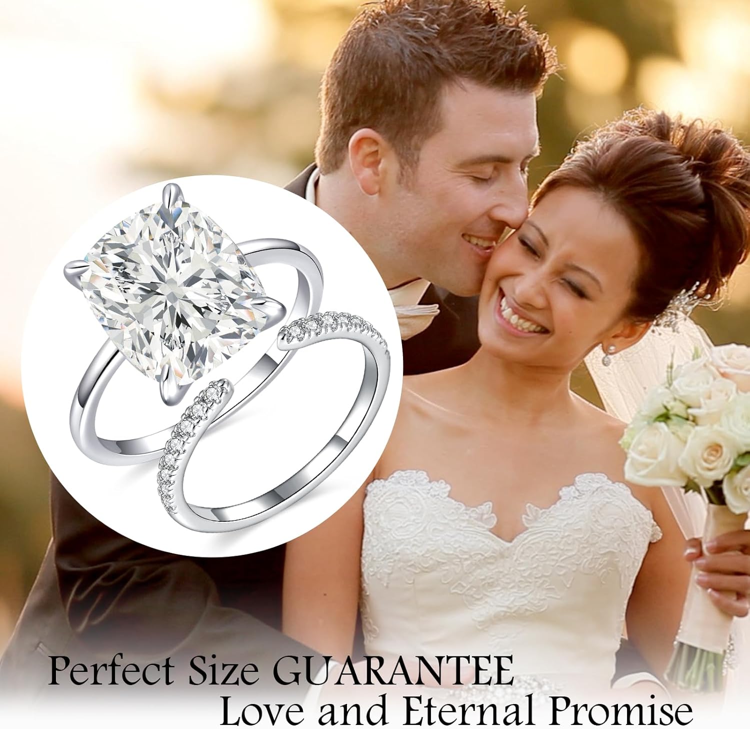 3CT/5CT Elongated Cushion Cut Engagement Ring Set for Women, Wedding Promise Cubic Zirconia Band, 14K Gold/White Gold Plated Stackable Adjustable Bridal Half Eternity Open Rings, Size 5-9 - Image 6