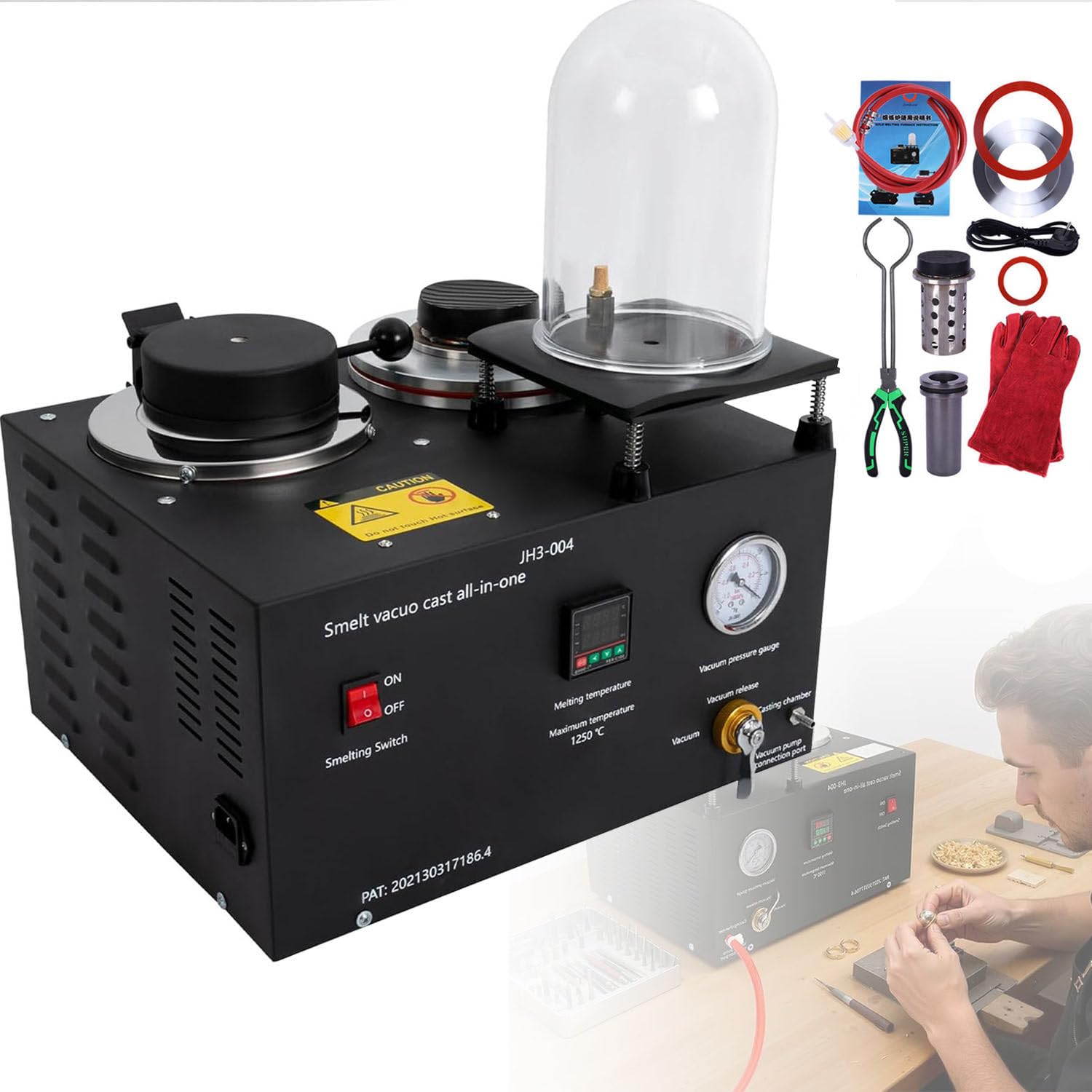 Jozyjul 2Kg Vacuum Casting Machine, 4 Cfm 1/3Hp Jewelry Spot Welder, Jewelry Lost Wax Cast Combination Vacuum Casting Machine With Vacuum Cover For Jewelry Casting And Investment