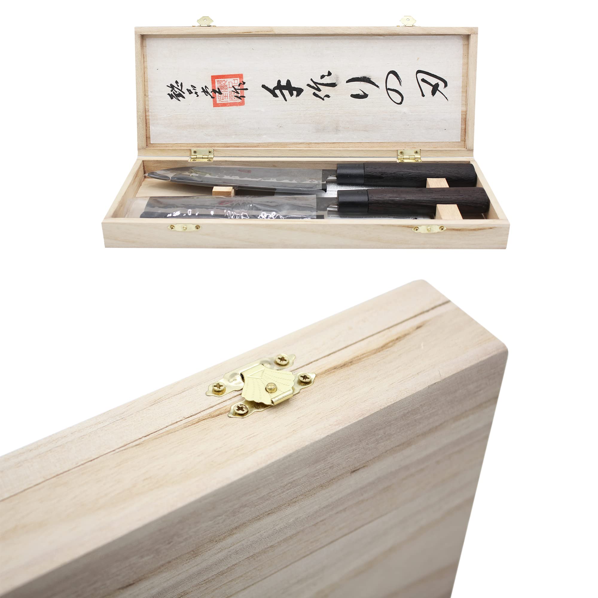 Fishtec - Coffret couteaux de cuisine haut de gamme - Lames acier japonais - Manches palissandre africain ergonomiques - Boîte cadeau élégante - Idée cadeau pour cuisiniers débutants et