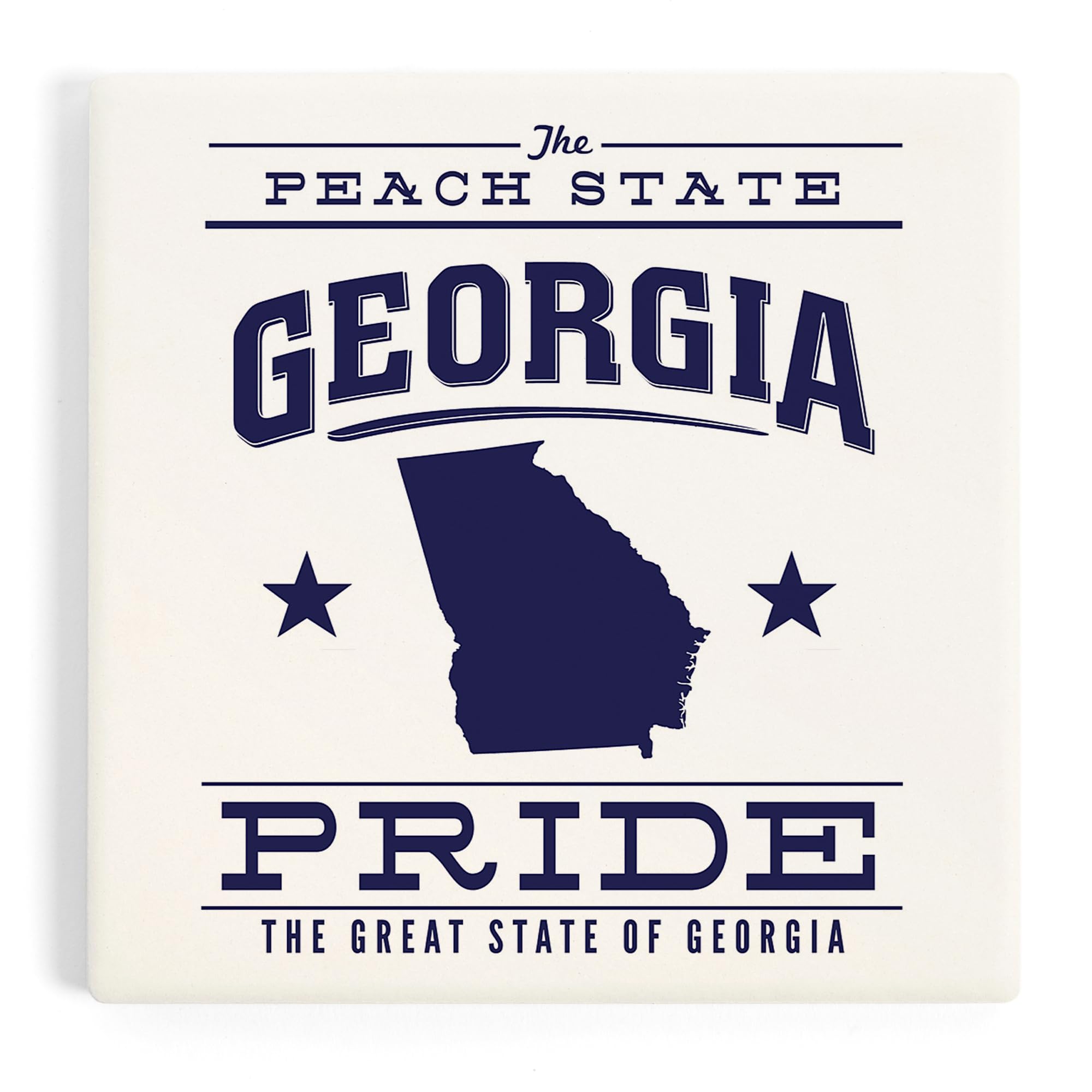Georgia State Pride, Blue on White (Absorbent Ceramic Coaster, Single, Cork Back, Kitchen Table Decor)