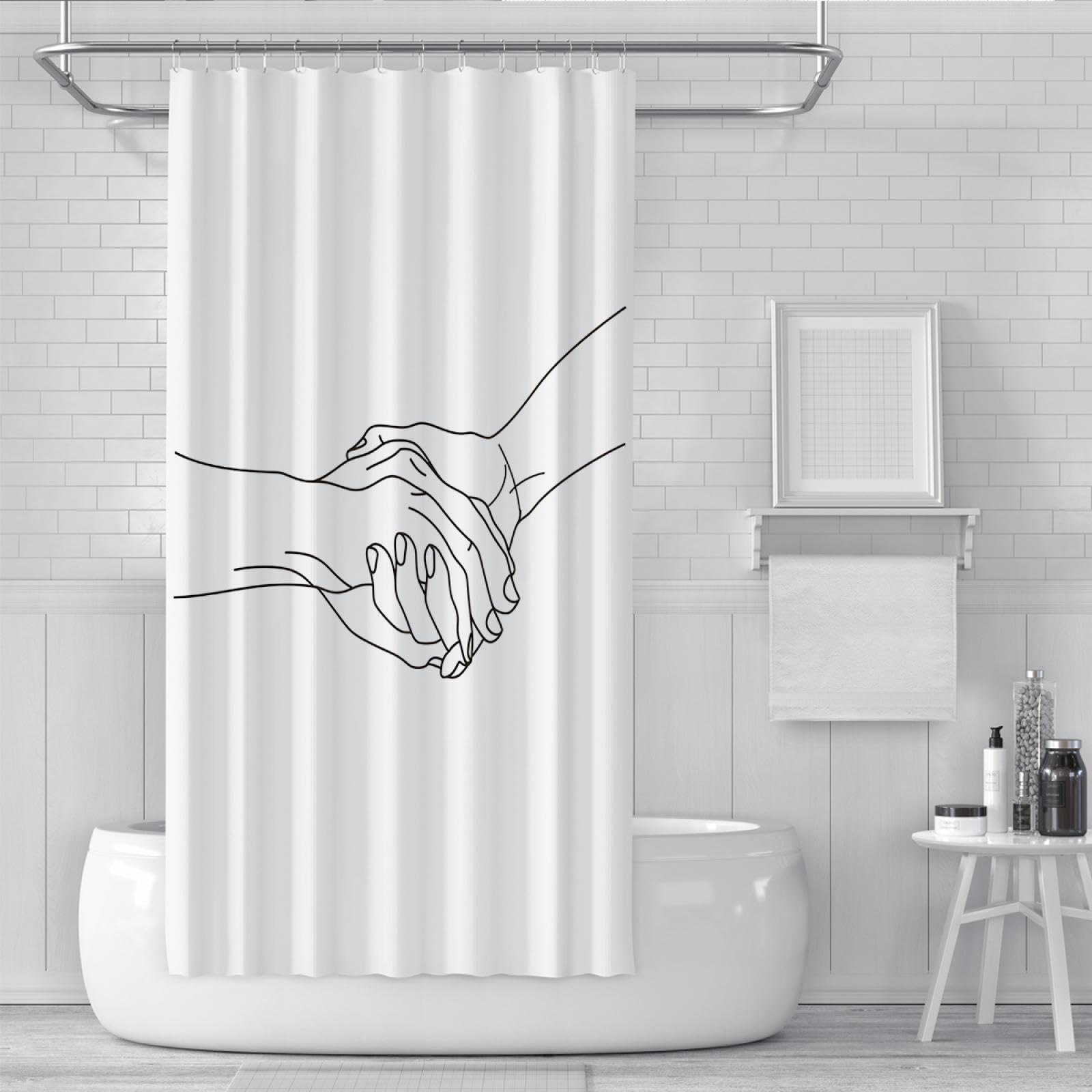 Moderner schwarz-weißer Duschvorhang aus Polyester maschinenwaschbar Enthält Haken Hand-in-Hand-Druck Dusch-Sichtschutzvorhang für die Flitterwochen 180x200