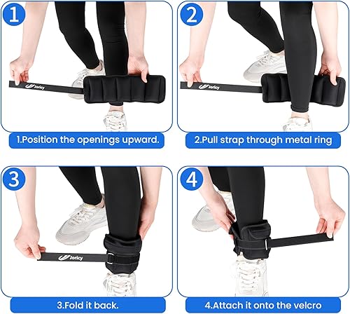 Vista 4 de Pesas de tobillo ajustables para mujeres, hombres y niños, 1234568101220 libras, 1 par de pesas de muñeca y pierna con peso extraíble, entrenamiento