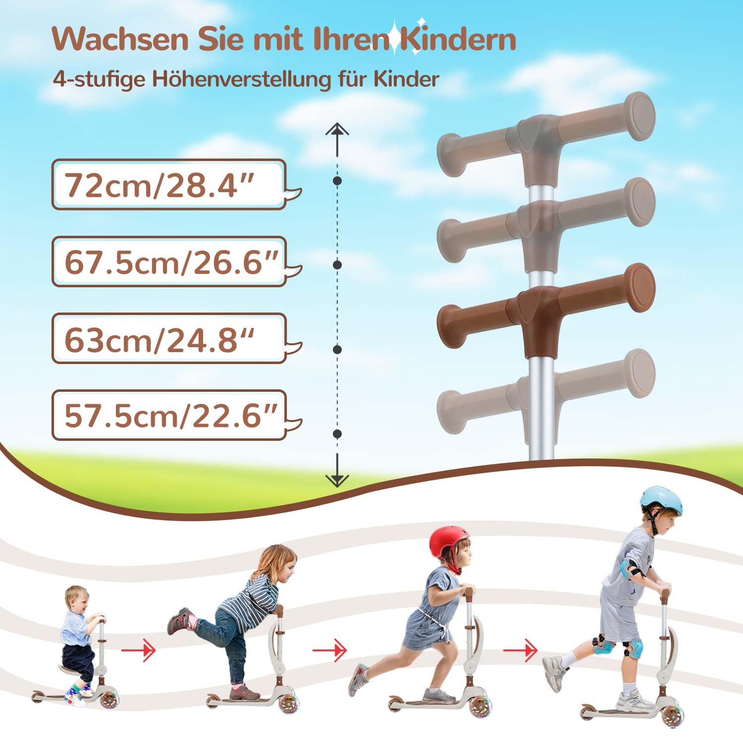 Stompa Roller Kinder 2 Jahre Scooter 2 in 1 Kinderroller ab 2 Jahre bis zu 50 kg mit Klappbar Sitz &LED Räder, Höhenverstellbarer, Faltbar Tretroller Dreirad Roller für Kleinkinder Jungen Mädchen