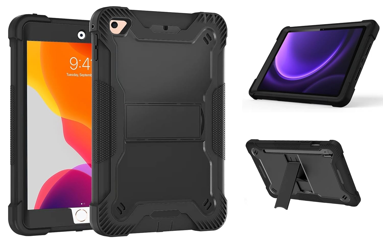 WHITBULL Dual Layer Heavy Duty Shockproof Cases Covers with Built-in Stand Compatible with iPad mini 5 (2019) / iPad mini 4 (2015) 7.9 inches, Black