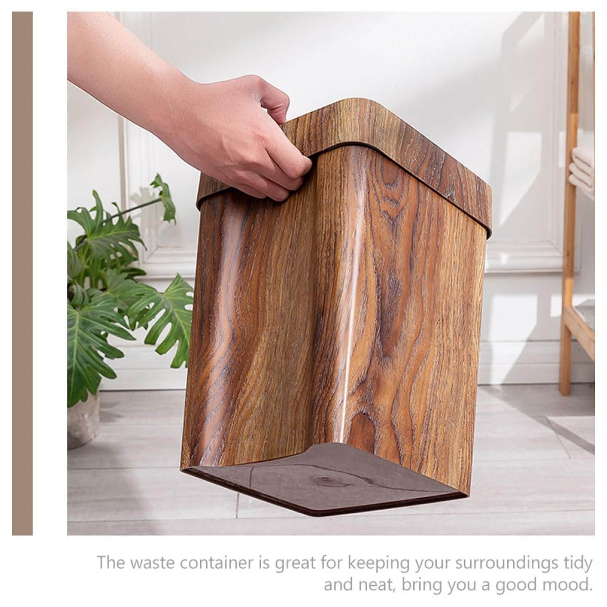 PRETYZOOM Cubo de Basura de Imitación de Madera, 11l, Plástico, Abertura Amplia y Fácil Limpieza, para Baño y Estudio, Color Café