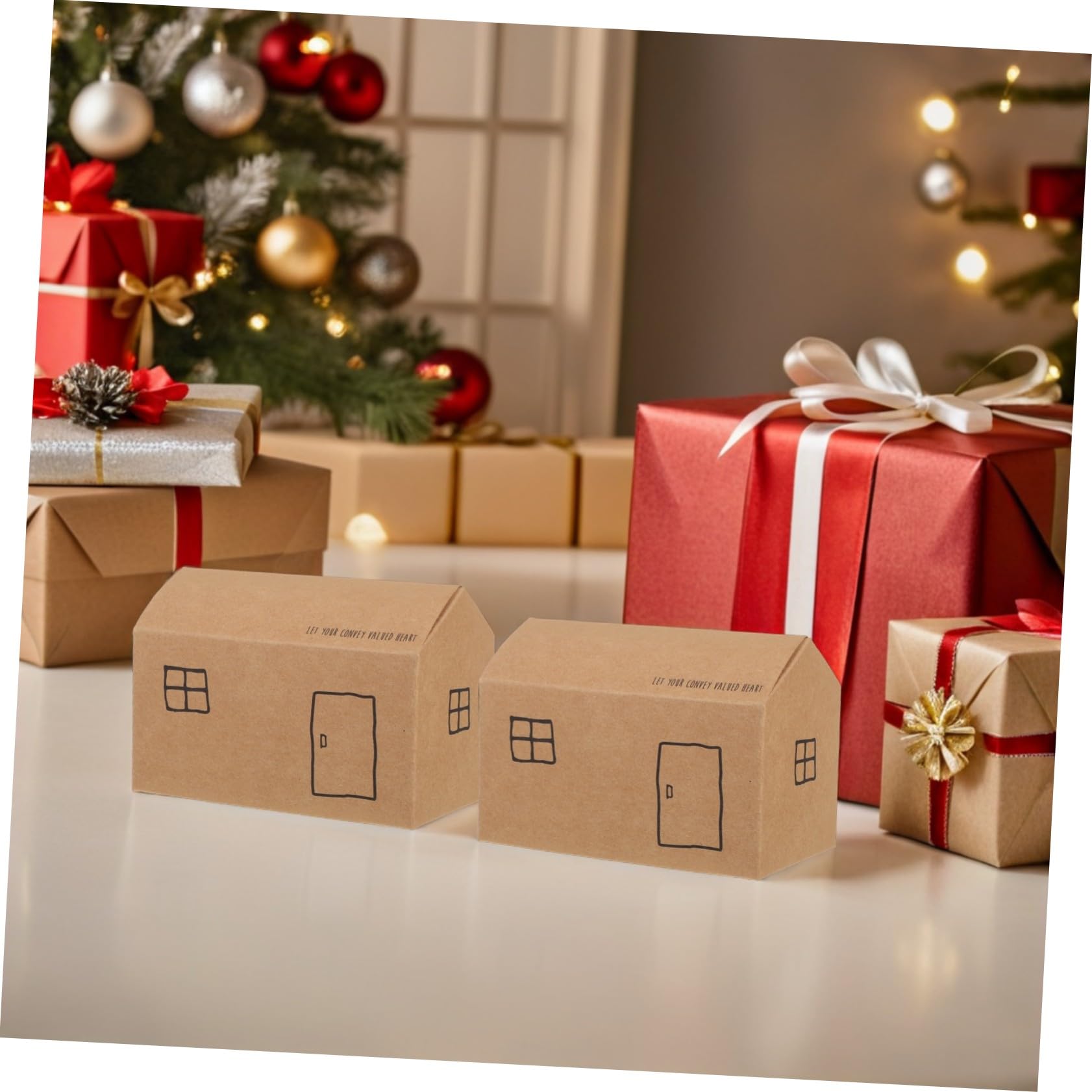 BUGUUYO 50 Pezzi Scatole Regalo Forma Casa Piccole Scatole per Dolci e Biscotti Cartone Resistente Pieghevoli e Leggere per Feste Nozze Shower e Decorazioni Natalizie