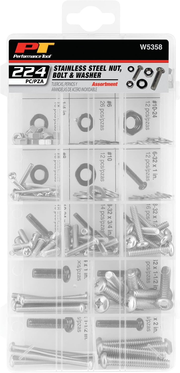 Performance Tool W5358 224pc Stainless Steel Assortment With Case