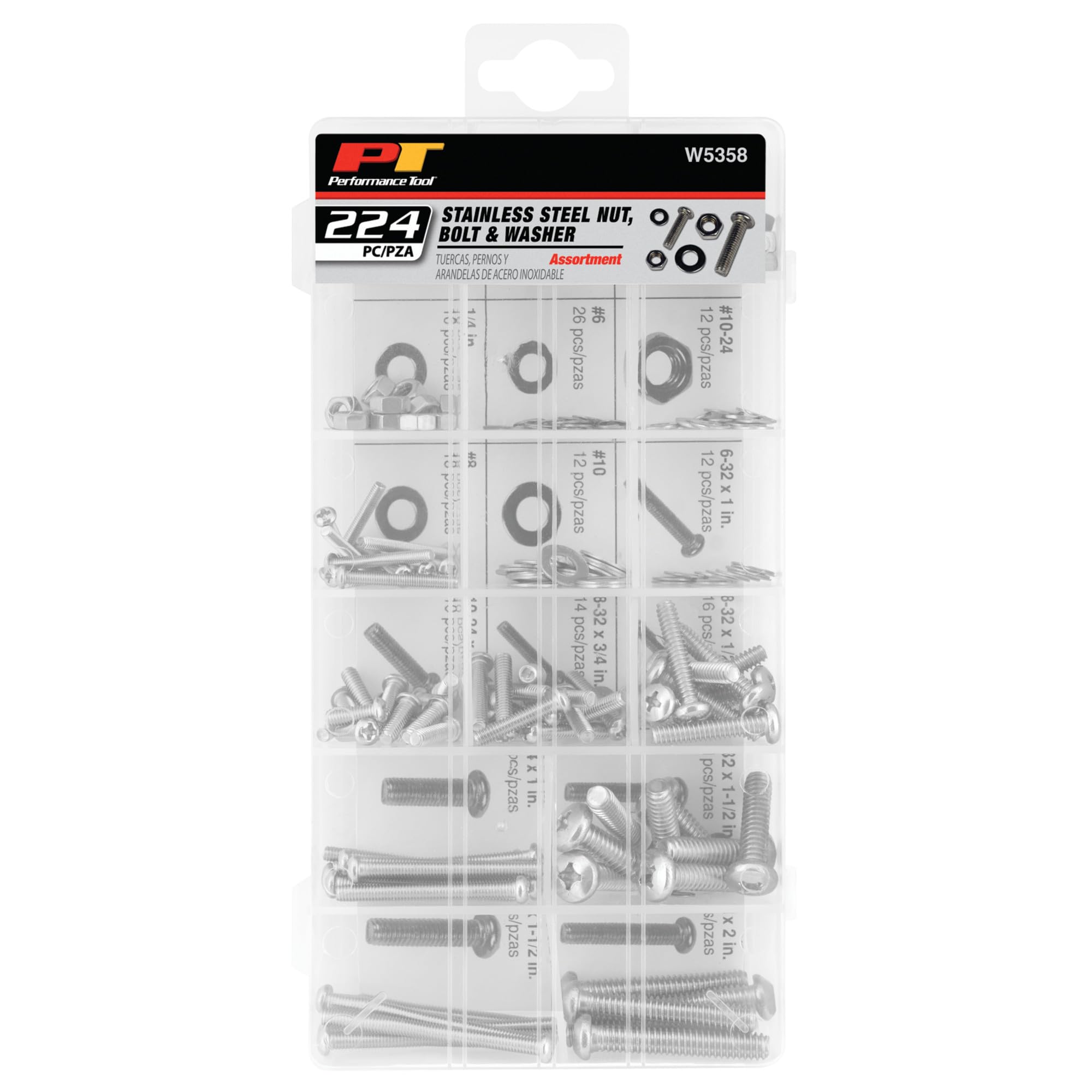 Performance Tool W5358 Assortiment de 224 pièces en acier inoxydable avec étui