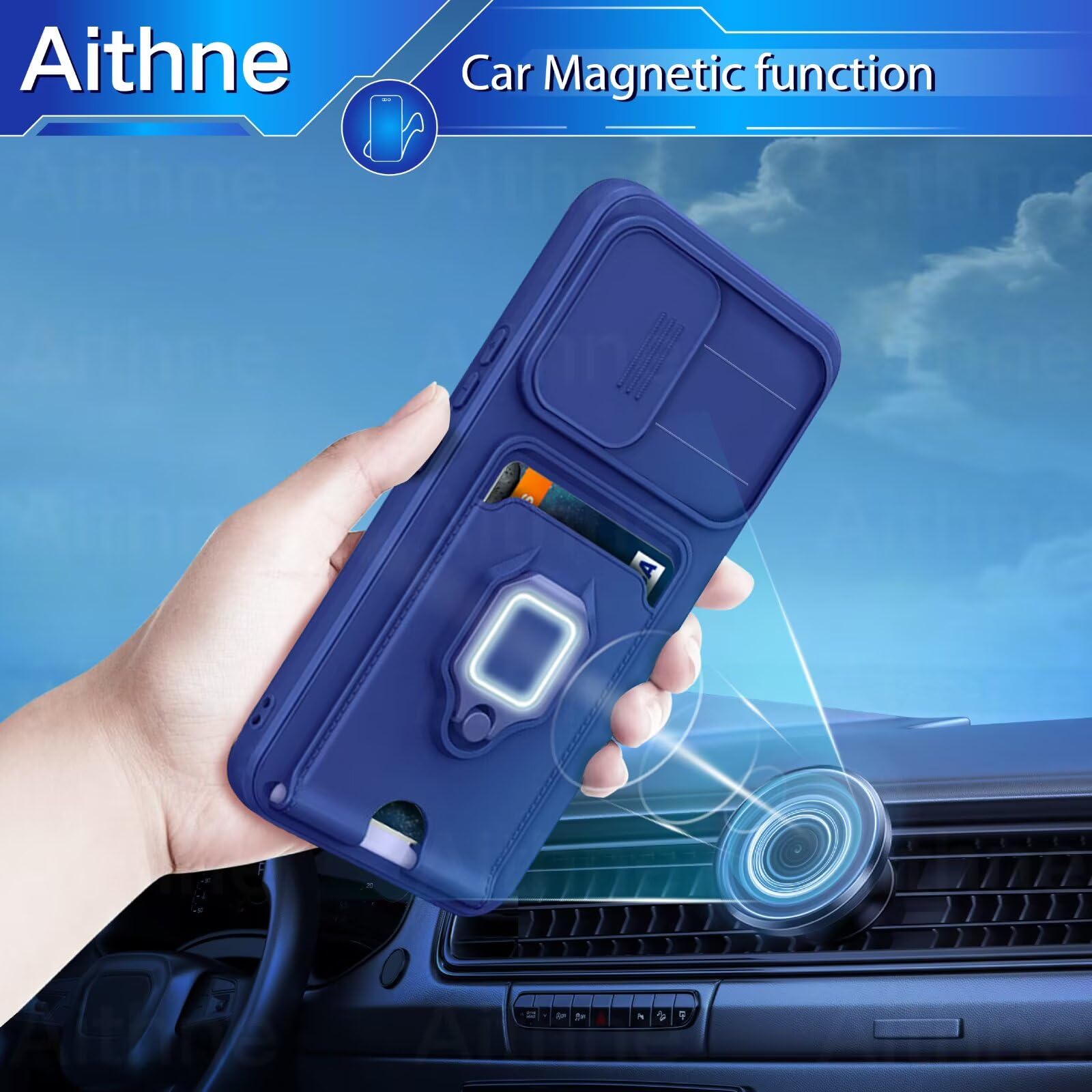 Aithne Funda con Cuerda para Xiaomi Redmi Note 13 Pro 5G/Poco X6 5G Case con Ranura para Tarjetas,360 Anillo función de Soporte Cubierta -Azul — view 6