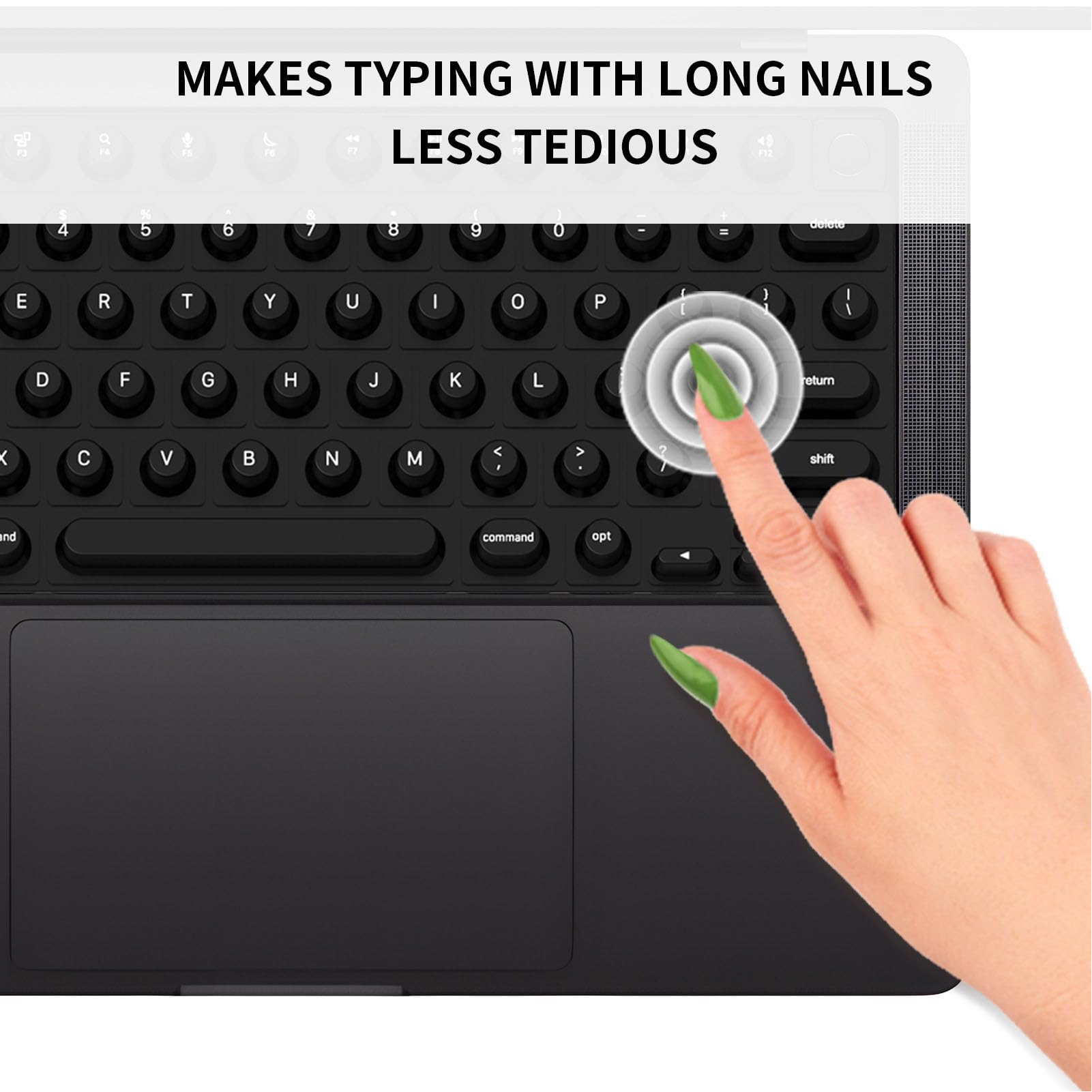 Teclado para Uñas Largas, Tipia Tipo Teckboard Cubierta de Clavos Largos Burbujas Burbujas Strism Silicona Cómodo Tipificación de Uñas Levantadas Tipando de Uñas para OS X (BLACK)