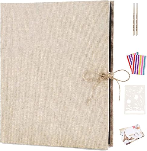 Álbum de fotos, álbum de recortes, cubierta de lino AIOR de 11 x 8.3 pulgadas, 60 páginas de recortes, álbum de recortes de bricolaje para 3 x 5, 4