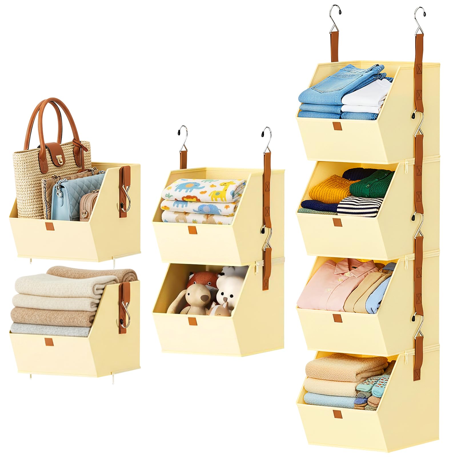 Étagère de Penderie à Suspendre, 4 Niveaux Étagère Suspendue Pliable pour Placard avec Crochets Métalliques Gain de Place Pliable Rangement Vêtements Organisateur Armoire Vetement