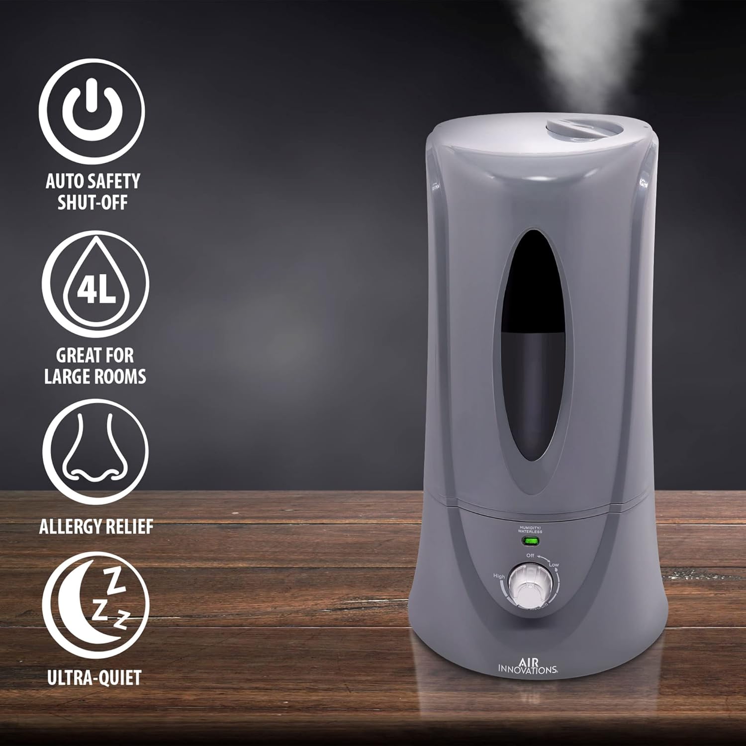 Air Innovations MH-408 Humidifier placed on a wooden table in a room