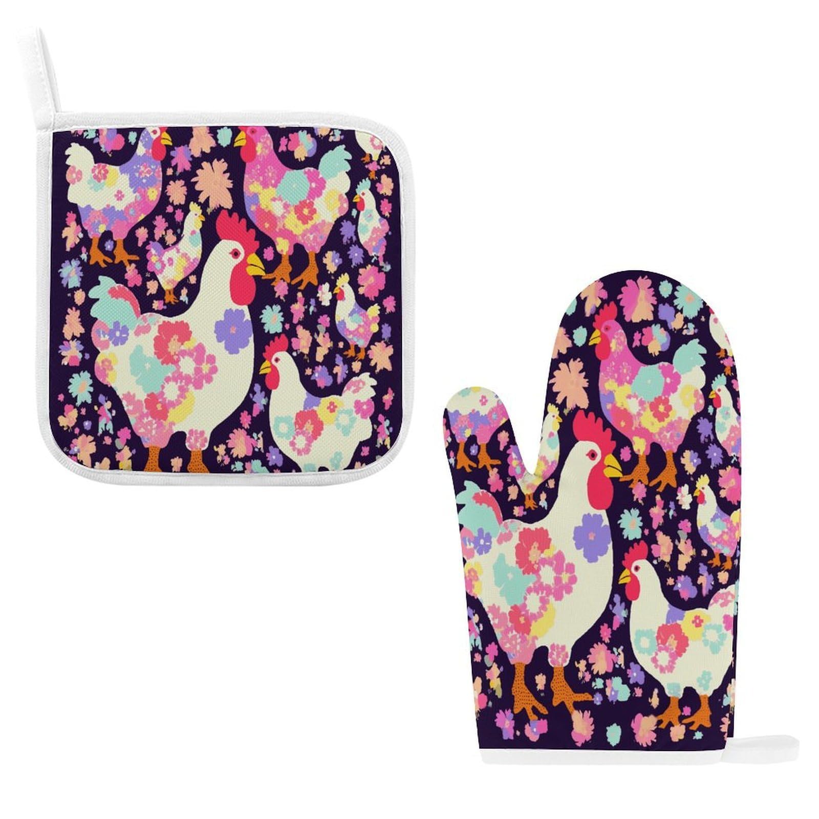 Fodpand Style Flower Heart Chicken Oven Mitts And Pot Holders Sets