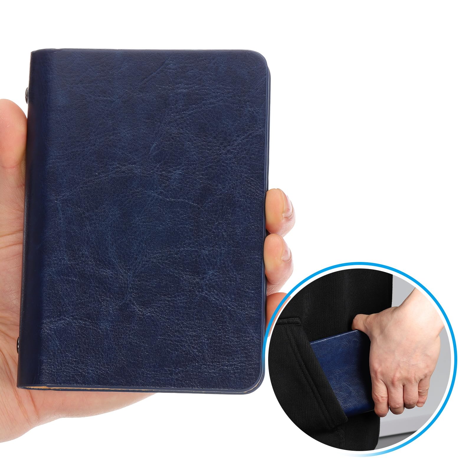 PATIKIL 6 Ring Binder Cover, A7 Leather Notebook Binder Mini Refillable Loose Leaf Personal Planner with 50 Sheets Line Paper, Blue - Image 3