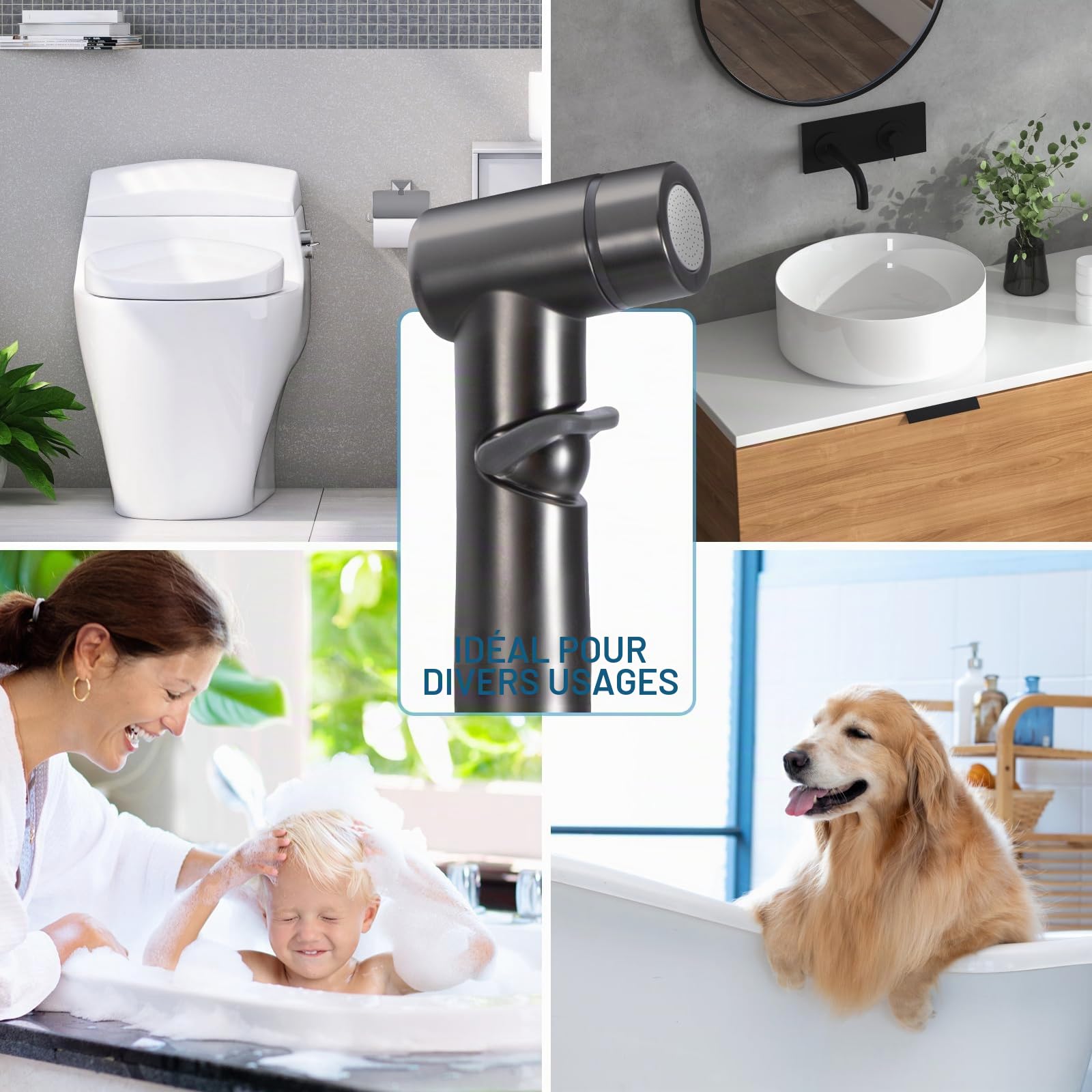 Douchette Wc Kit De Pulvérisateur De Toilette Pour Bidet Douchette à Main Bidet en Acier Inoxydable Avec Tuyau en ABS pour l'Hygiène Personnelle Quotidienne Lavage Animal Domestique (gris)