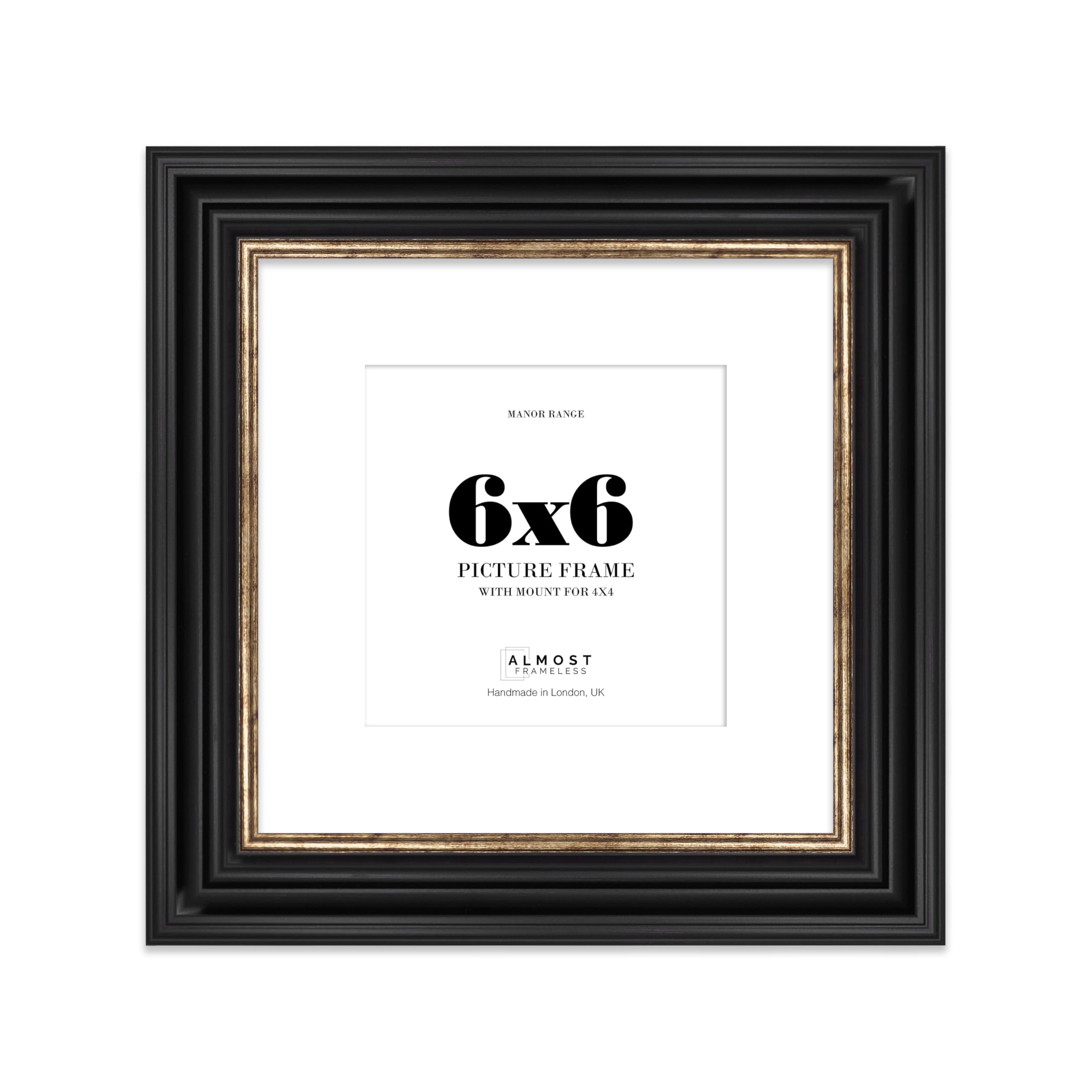 6x6 Black and Gold Picture Frame - 6x6 Square Frame with 4x4 Mount for 6x6/4x4 Pictures Vintage Style Ideal for Home Gallery Display, 1 Pack โ image 1