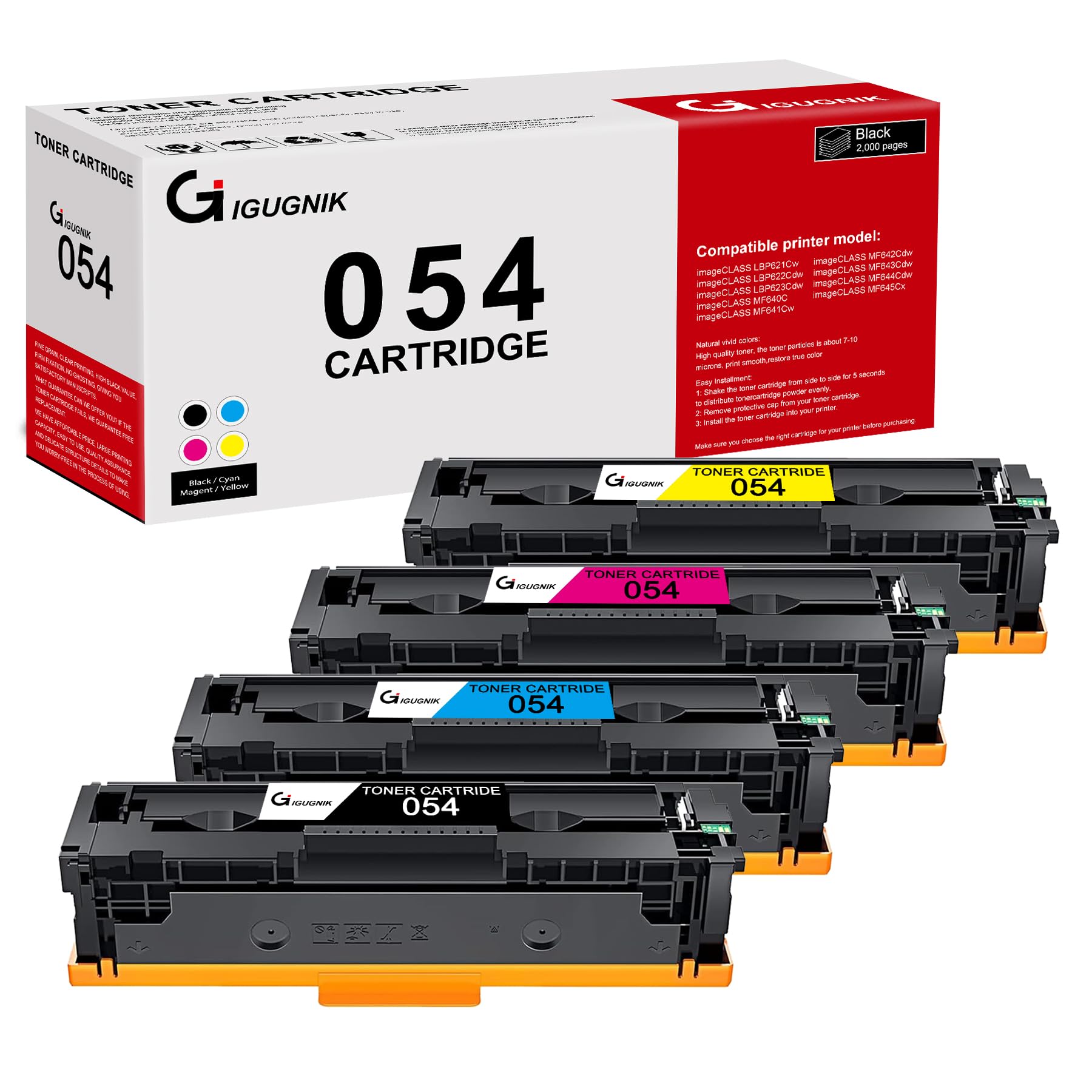 4 Pack 054 Toner Cartridge Set: Compatible 054 CRG-054 with chip Replacement for Canon 054 MF642Cdw MF644Cdw LBP622Cdw LBP623Cdw MF641Cdw Printer (BK/C/M/Y)