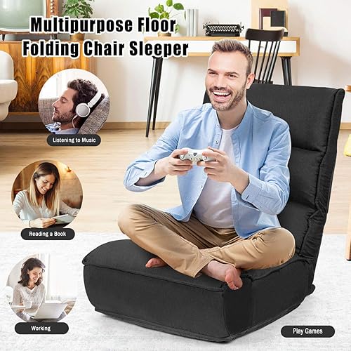 Miniatura 5 de DORTALA Silla plegable para adultos, silla de juegos de espuma viscoelástica con soporte ajustable para la cabeza y la espalda de 5 posiciones,