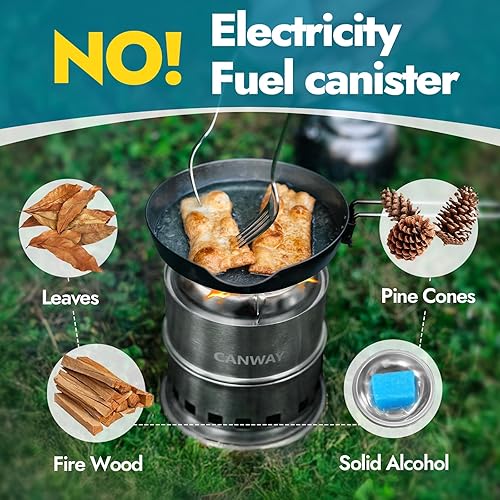 Miniatura 4 de CANWAY Percolator - Juego de cafetera y estufa portátil de campamento para mochileros, senderismo, mini estufa de leña de acero inoxidable, 9 tazas,