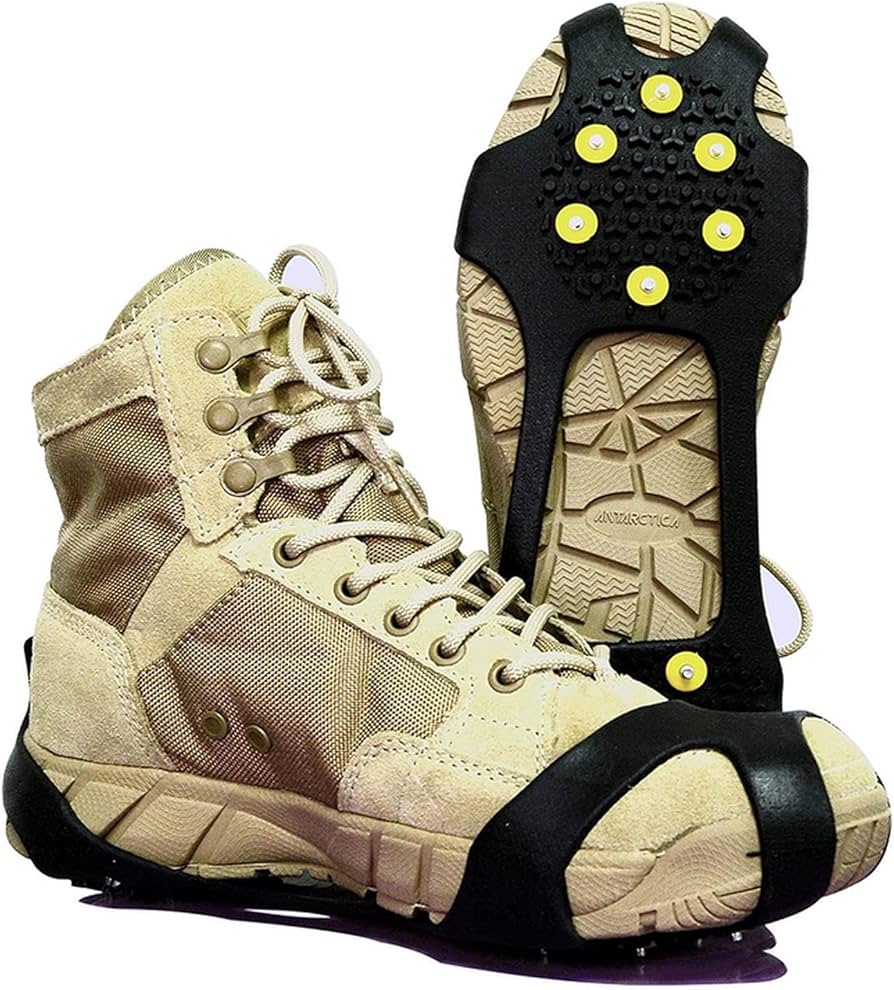 Zonglian 軽 アイゼン 男女兼用 ステンレス鋼 10本爪 滑り止め 転倒防止 靴底用 アイススパイク ハイキング クライミング 登山 散歩  釣り 雪道 凍結道路 雪山 作業 スノースパイク 収納便利ポーチ付き