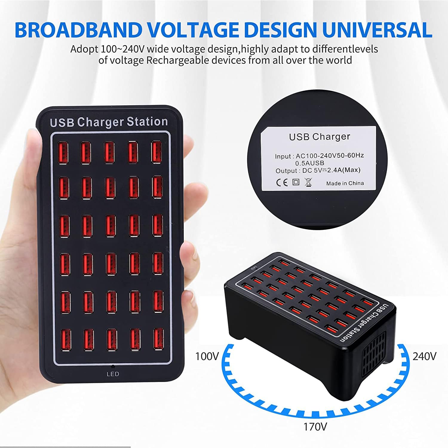 Caricatore USB a 30 porte, caricatore intelligente USB 150W/30A, hub di ricarica desktop 30 in 1, stazione di ricarica USB multi-porta per Samsung/iPhone/iPad/Google Pixel/tablet e altri dispositivi