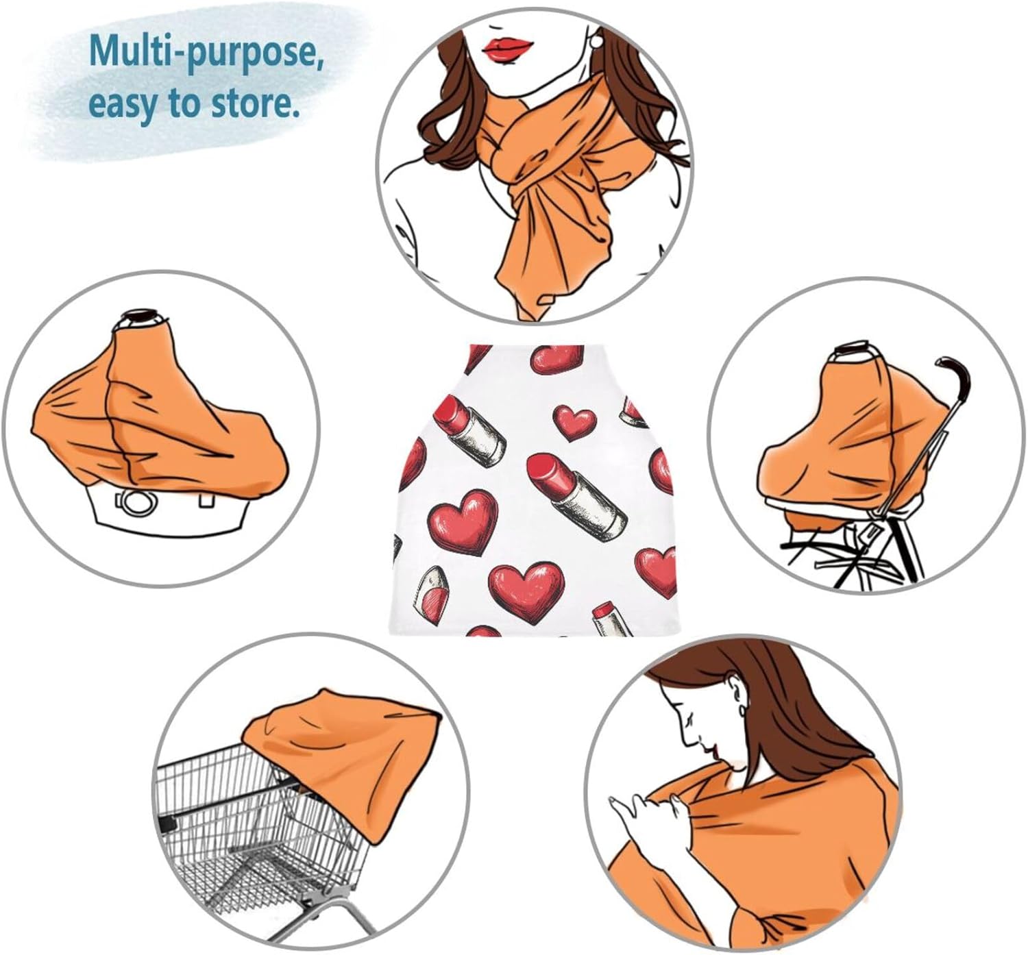 Lyeorm Lipstick and Hearts Car Seat Covers for Babies Breathable Nursing Breastfeeding Cover Multi-Use Infant Carseat Canopy and Stroller Cover for Boys Girls 8 71lHHVRcYKL. AC SL1500