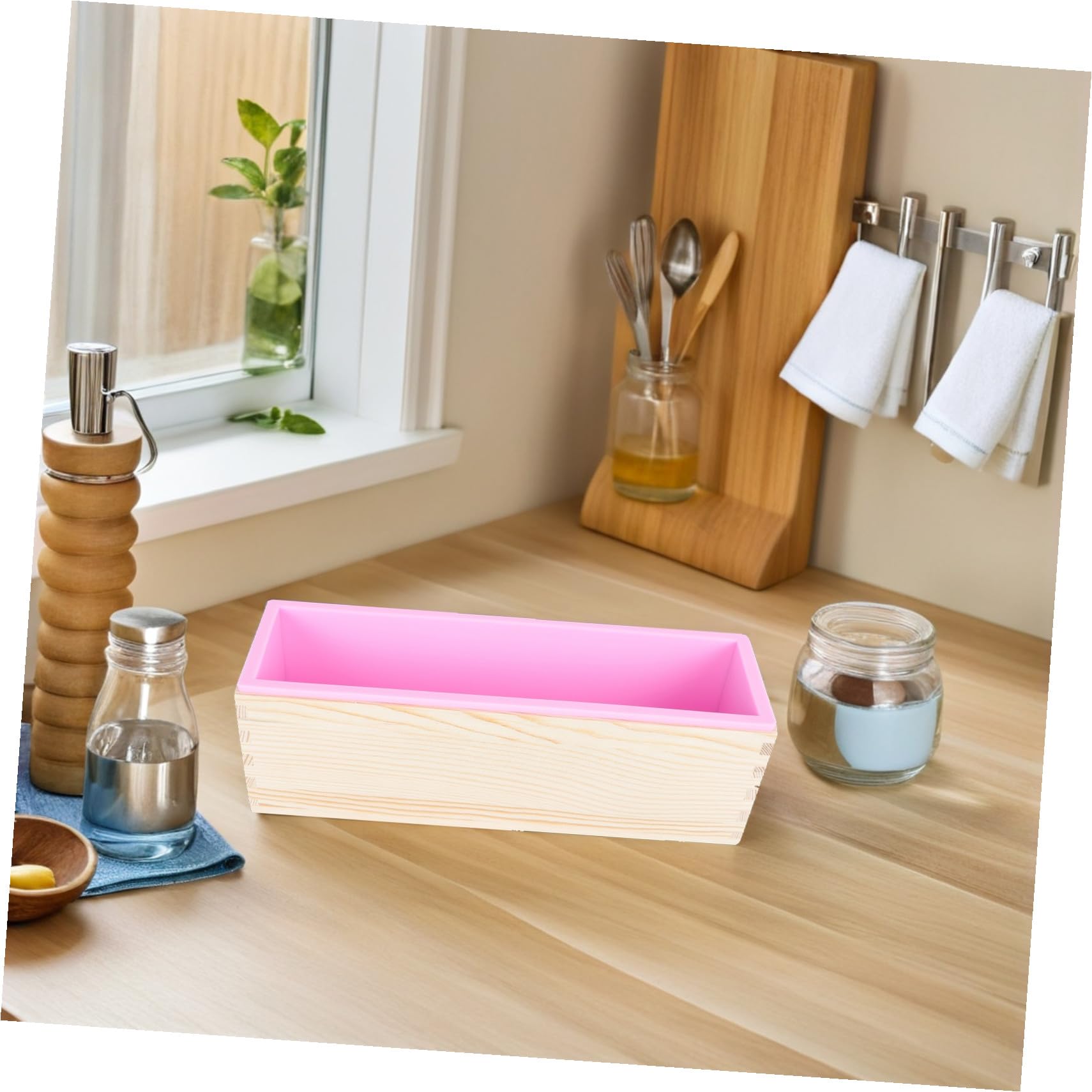 Multifunktionaler Rechteckiger Holz-toastsandkasten mit Silikonform Nonstick Brotbackform mit Deckel für Sauerteig Kuchen DIY Seife Backen und Aufbewahrung