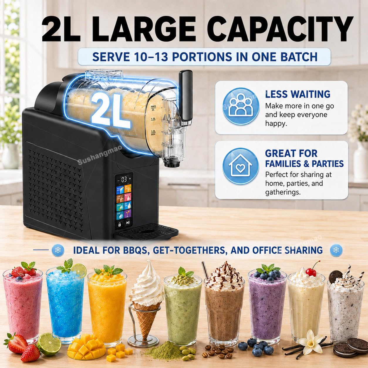 Slushie & Soft Serve Eismaschine, 2L Maschine mit 7 Voreinstellungen, Timer, Selbstreinigend, Einstellbare Textur | Ideal für Slush, Milchshakes, Frozen Desserts