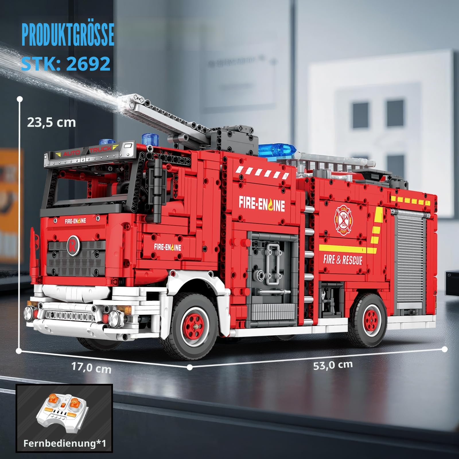 Reobrix Feuerwehrauto Bauset für Erwachsene und Männer, Big Rescure Feuerwehrfahrzeug mit Wassersprühgerät, APP und Fernbedienung Bricks 22008 - Ideale Geschenke