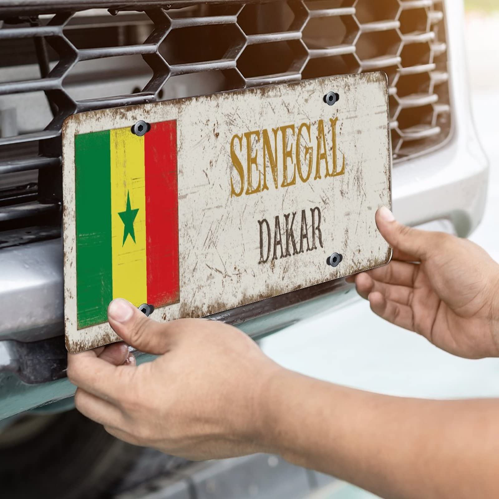 Plaque D'immatriculation Décorative En Métal Pour Voiture - Carte Du Terrain Du Sénégal - 15,2 X 30,5 Cm