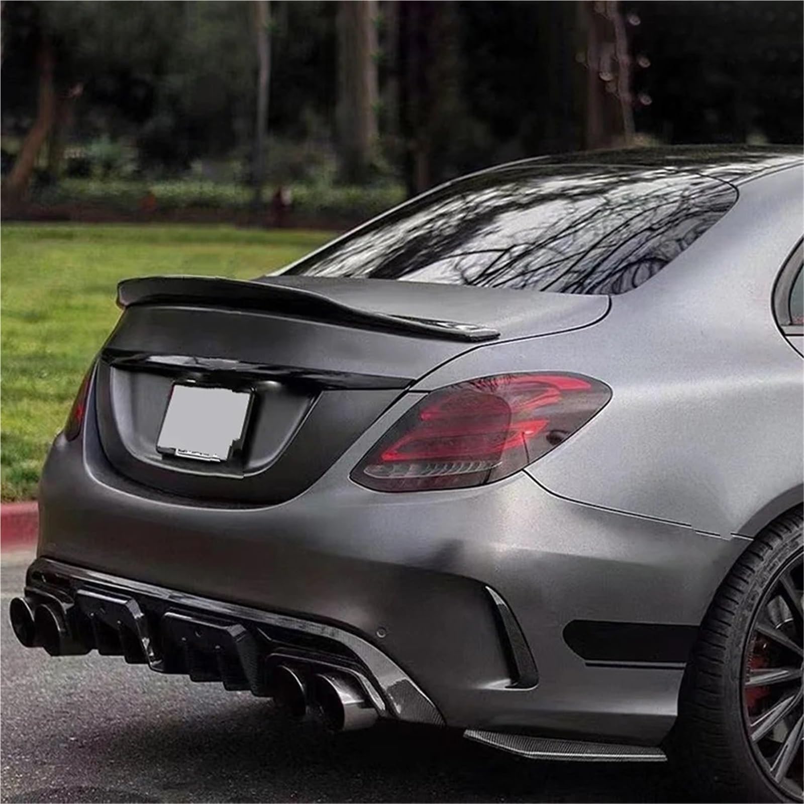 Spojlery tylne do samochodów Karoseria Spoiler Tylny Spoiler Splitter Dyfuzor Zestaw nadwozia bagażnika Dekoracja pasuje do Mercedesa Benz C W205 i C63 C43 AMG 4 drzwi 2014-2021(Carbon Fiber Look)