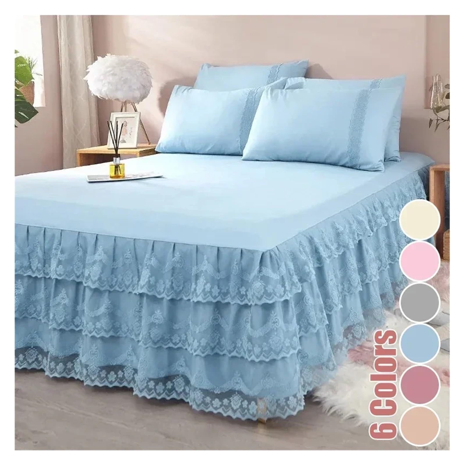 Jupe de lit Jupe de lit en Dentelle, Couvre-lit d'été en Satin Solide Rayonne, Linge de lit Simple, Double, Queen, King Size, Drap de lit(Dark Pink,1pc 200cmx220cm)