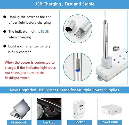 Miniatura 2 de Kit de eliminación de cera de oído, 5 piezas, juego de herramientas de limpieza de cera de oído, recogedor de oídos con luz LED de carga USB, cureta