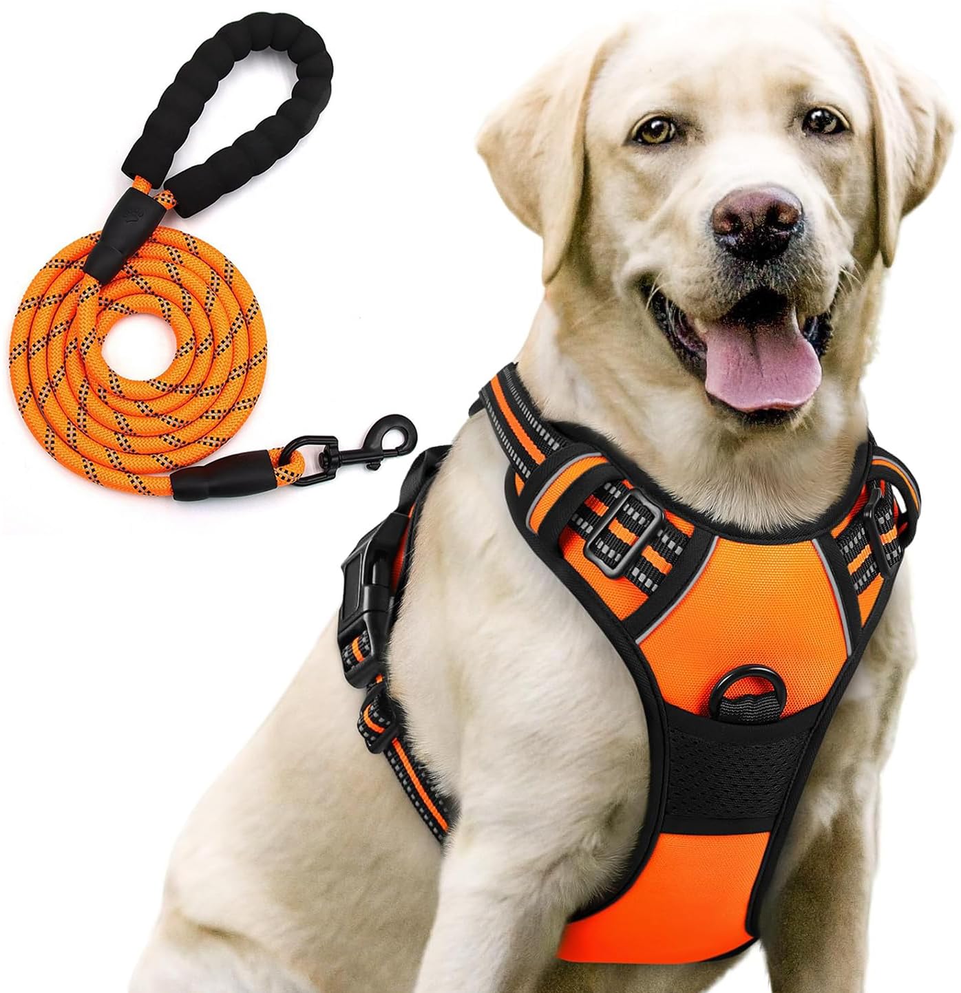 Lyrovo Arnés ajustable sin tirones con correa para perros pequeños, medianos y grandes, reflectante, transpirable, cómodo arnés de chaleco para entrenamiento y pasear (naranja, talla S (4-13 kg)