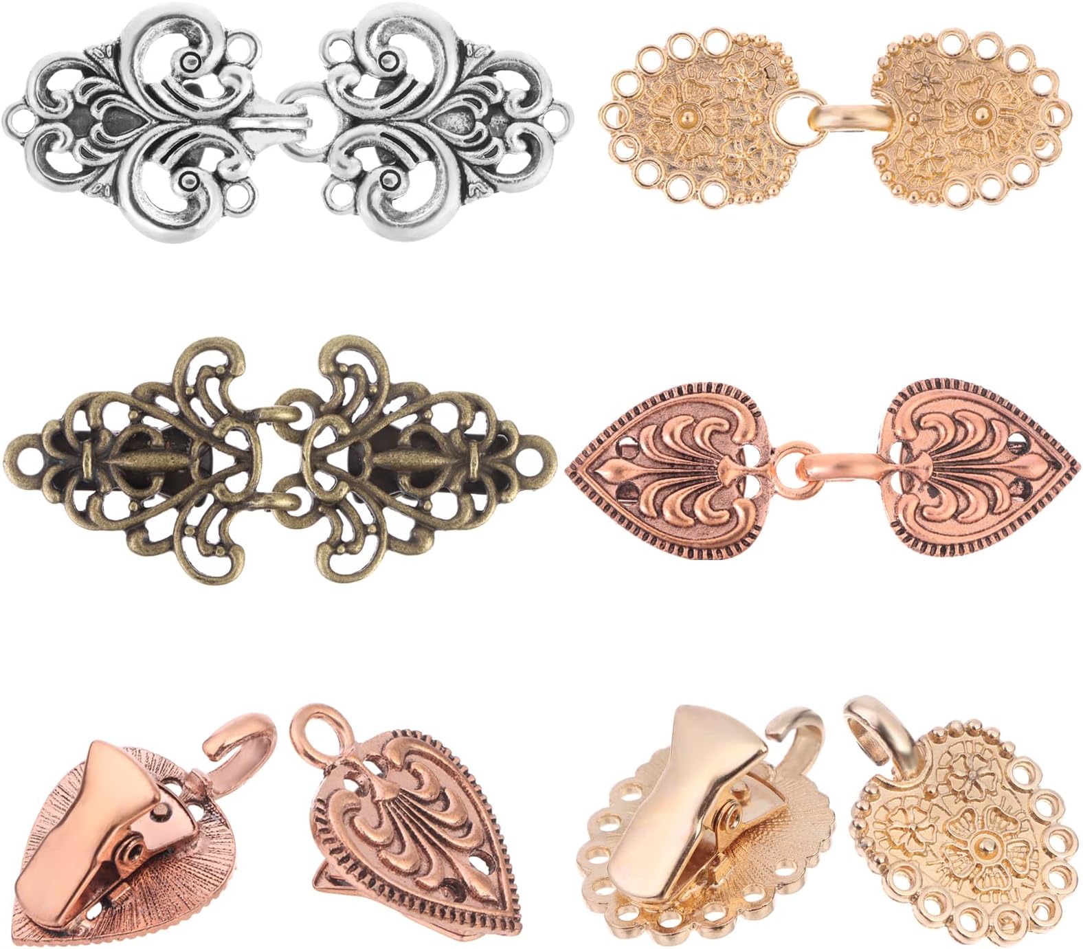 Sesyomr37YIMU Vintage Sweater Swirl Clip Cape Cloak Clasp Fasteners Sew On Hooks Eyes Cardigan Clip Retro Cardigan Clip Shawl Collar Clasp Dress Shirt Brooch Clip for Girl Women, 4 Pieces, Metal, alloy,