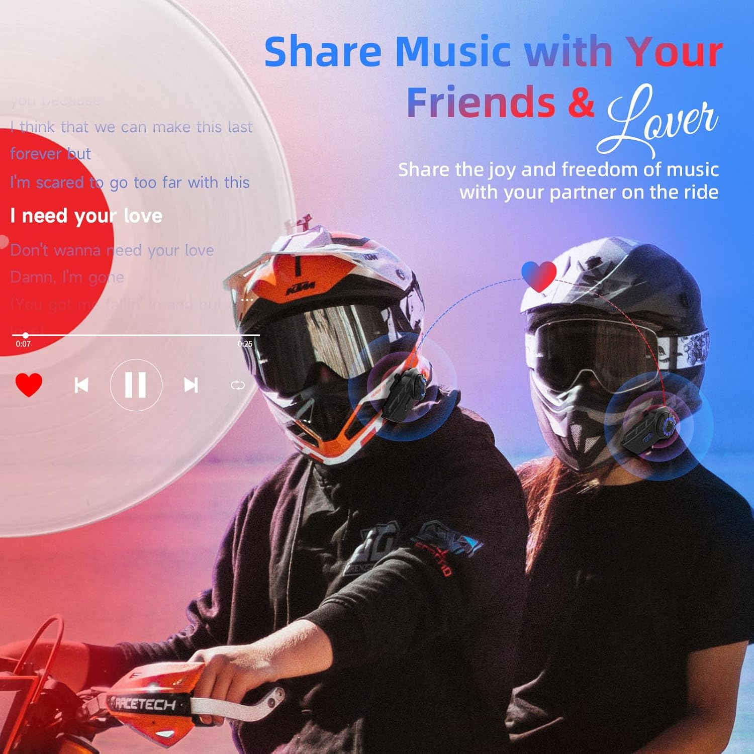 Moman CP-E Intercom Headset music sharing feature for two riders