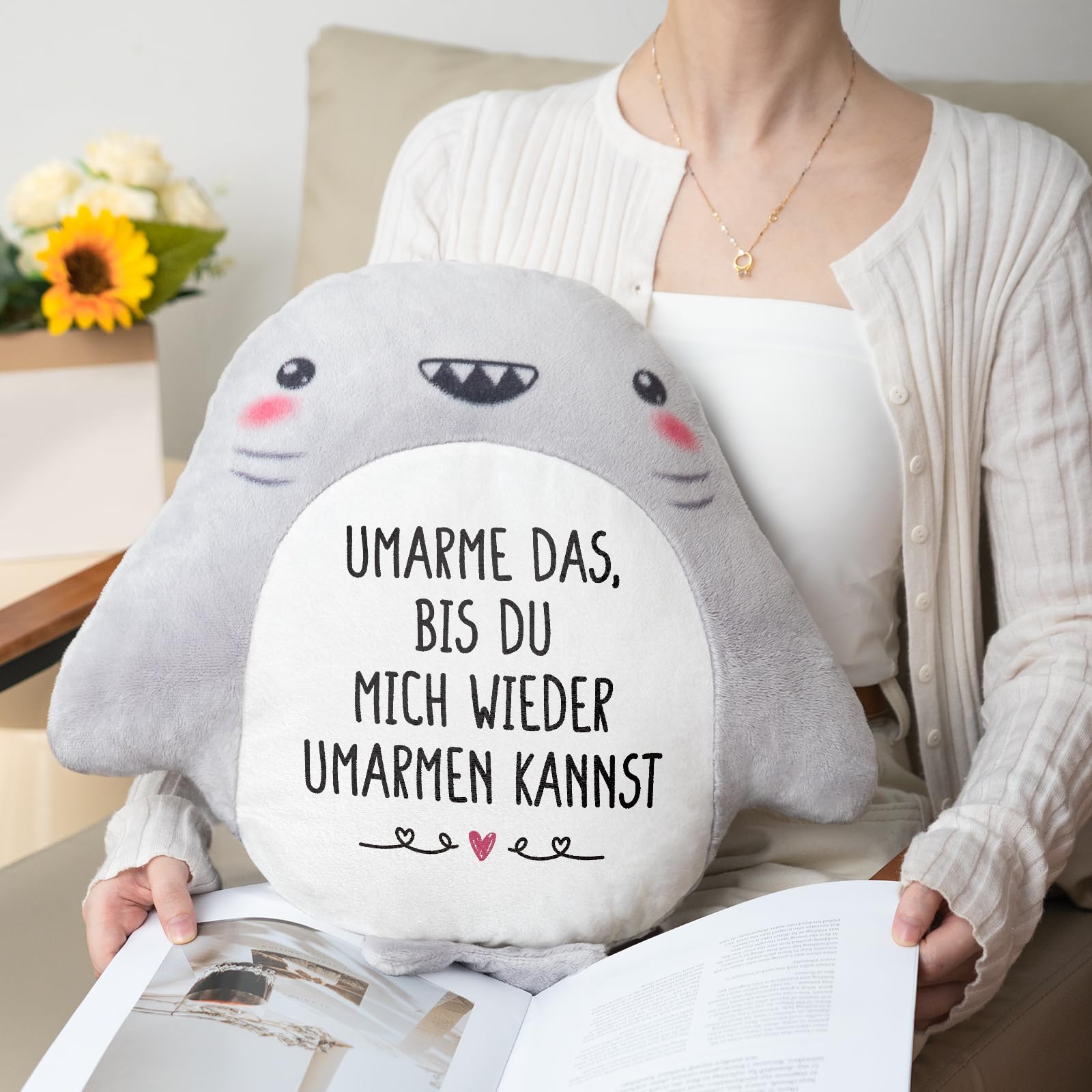 Jahrestag Geschenk für Ihn Sie, Ich Liebe Dich Geschenke für Frauen Männer, Haifisch Kuschelkissen, Hochzeitstagsgeschenk, Partner Geschenke für Freundin Freund Fernbeziehung
