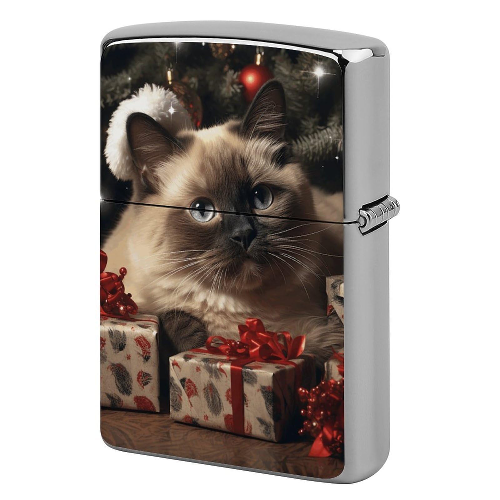 Christmas Siamese Cat Lighter Cover for Men, Personalized Lighter Case for Birthday Gift, Flip-Top Lighters Protective Cover, Portable Lighters Shell for Outdoor, Travel